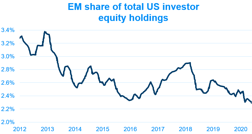 EM share of total US investor equity holdings