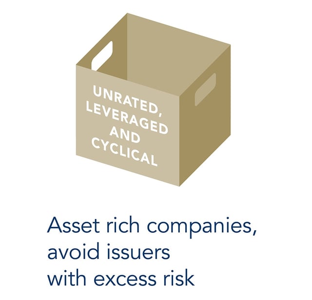 Fourth box with text "Unrated, leveraged and cyclical"